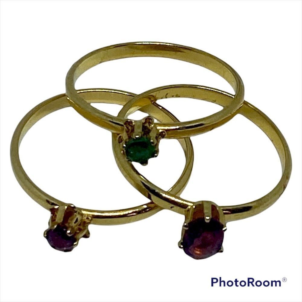 Gold Tone Gemstone Classic Fashion Stacking Mix and Match Ring Set - Picture 2 of 3
